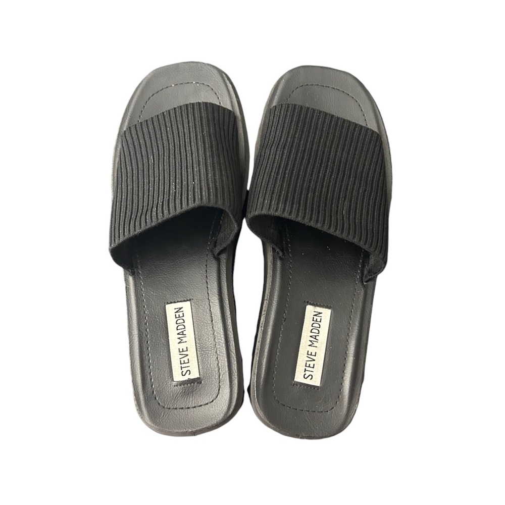 Steve Madden Black Bennet Platform Fabric Slides Sandals Size 9.5 - Picture 9 of 11
